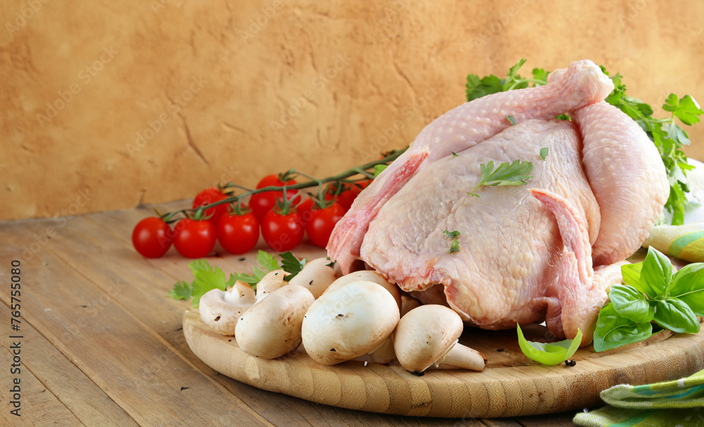 raw fresh organic chicken on wooden board raw fresh organic chicken on wooden board