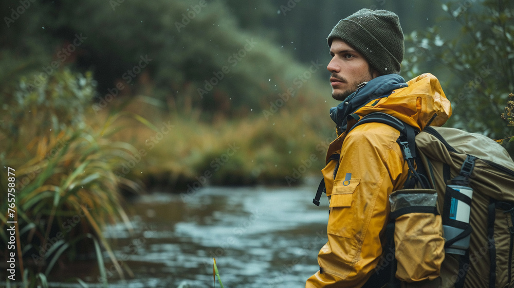 A dedicated conservationist in the field the photo captures a young male environmentalist in outdoor gear A dedicated conservationist in the field the photo captures a young male environmentalist in outdoor gear