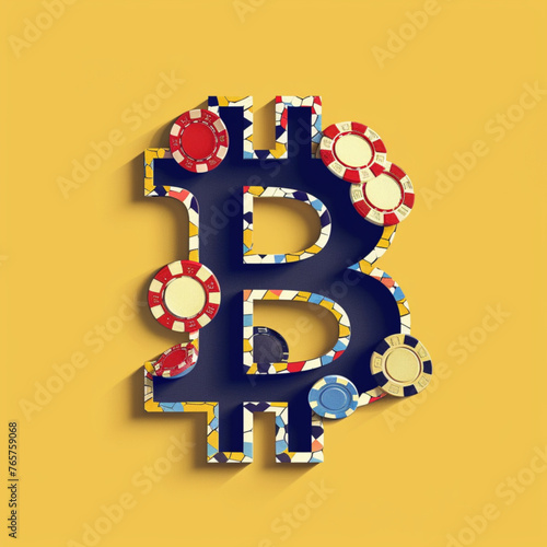 Bitcoin symbol with casino chips