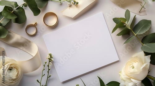 Wedding Rings and Flowers on White Background