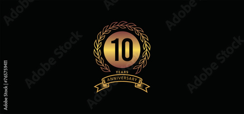 10st anniversary logo with gold, and black background