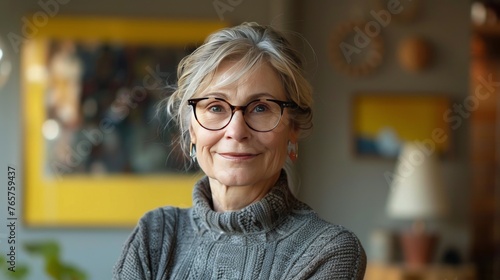 Woman in Yellow Sweater and Glasses