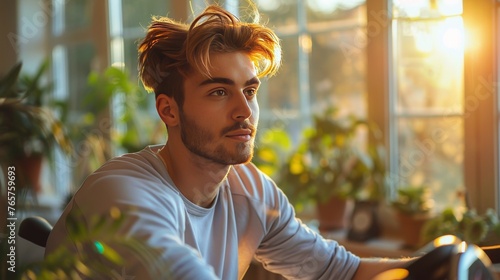 Man Riding Bicycle in Front of Window