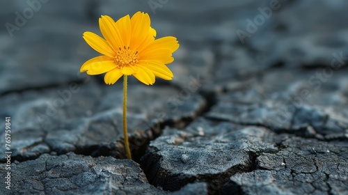 Resilient Yellow Flower Emerging From Ground Crack © olegganko