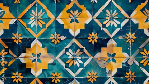 Traditional portuguese azulejo tiles. Colorful background. photo