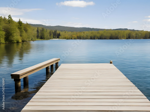 A wooden dock extends into the water