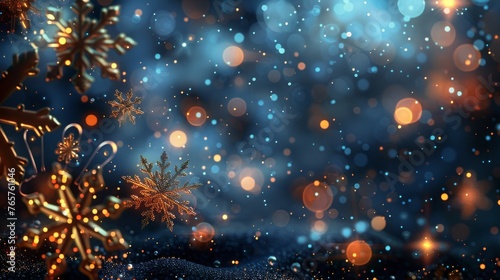 Detailed Snowflake Close Up With Blurry Lights