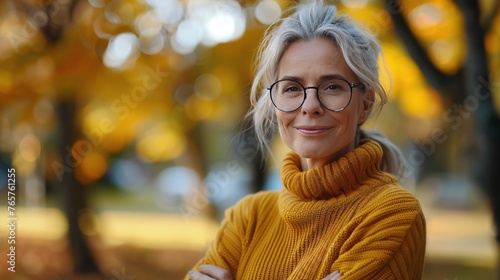 Woman in Yellow Sweater and Glasses