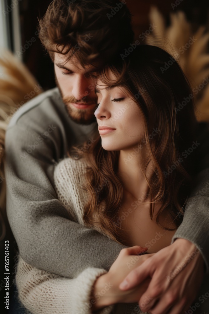 A loving couple hugs. Close up of young man and woman. A loving couple hugs. Close up of young man and woman.