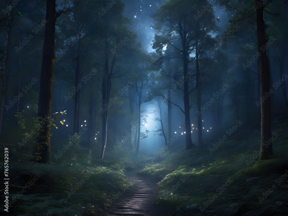 Fototapeta premium The magic of a moonlit night in the forest