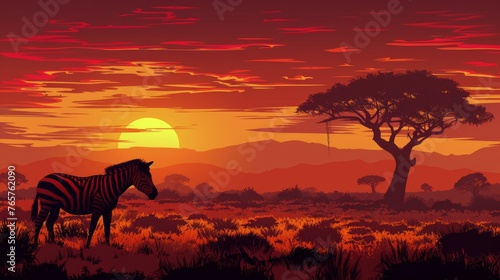 Zebra Standing in Front of Sunset