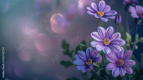 Cluster of Purple Flowers With Green Leaves © olegganko
