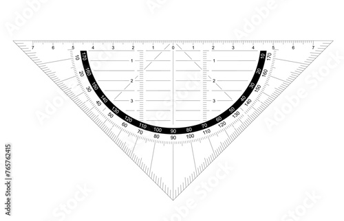 Triangle ruler or set square. protractor icon. Grids for a ruler in millimeter, centimeter. 0, 45 en 90 degrees. Rulers mm, cm scale. metric units measuring scale bars for ruler. School tools sign.