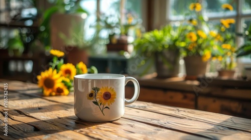 White Coffee Mug on Wooden Table