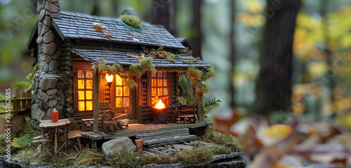 A warm fire blazing in the hearth of a quaint little cabin in the woods