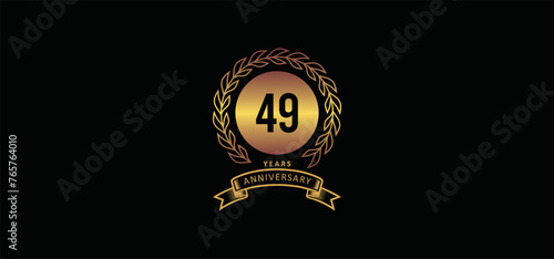49st anniversary logo with gold, and black background