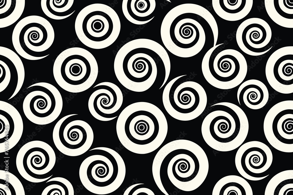 Small black and white spiral geometric seamless pattern background. Use for fabric, textile, cover, wrapping, decoration elements