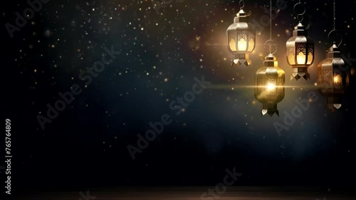 Ramadan lantern scene with blur background, animated virtual repeating seamless 4k	

