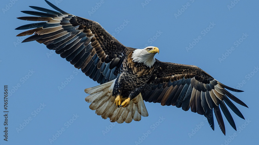 Obraz premium A majestic eagle in flight proudly carrying the American flag in its talons