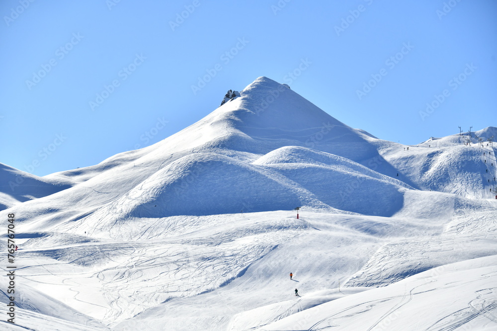 Ski slopes of Courchevel ski resort, French alps.