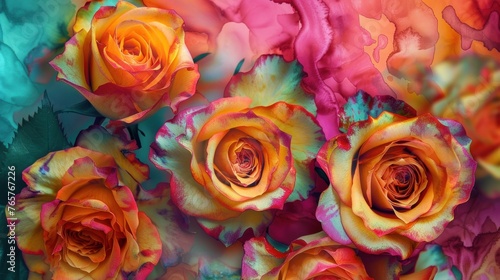 Photo of Colorful roses (Rainbow roses) Isolated Background