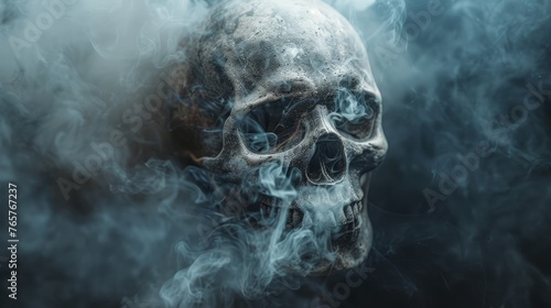 A frightening portrayal of a skull engulfed in smoke, serving as a stark reminder of the deadly consequences of tobacco use photo