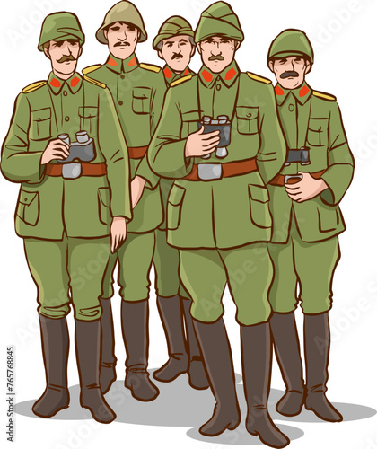 vector illustration of soldiers in the second world war.Drawings of Mustafa Kemal Ataturk in military uniform.turkish liberation war vector illustration