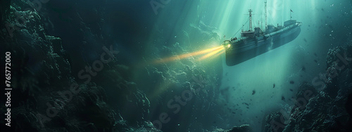 Wallpaper Mural Shipwreck Illuminated by Underwater Lights in Ocean Depths Torontodigital.ca