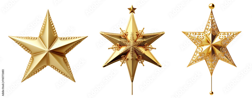 Set of Golden Star Christmas Tree Topper white background clipart Set of Golden Star Christmas Tree Topper white background clipart