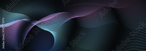 Abstract geometric pattern illustration. A banner featuring multiple colors of dots with a black spot for placing copy text.