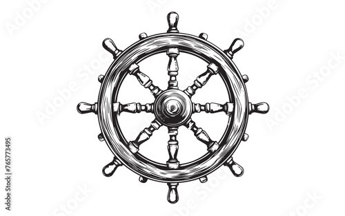Ship steering wheel, Sketch, hand drawn style photo