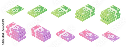 Krona or Krone Banknote Isometric Icon Set