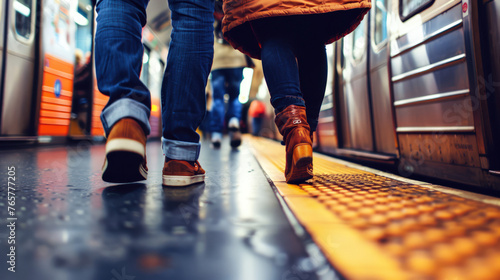 Evening Travel: Walking Beside Train