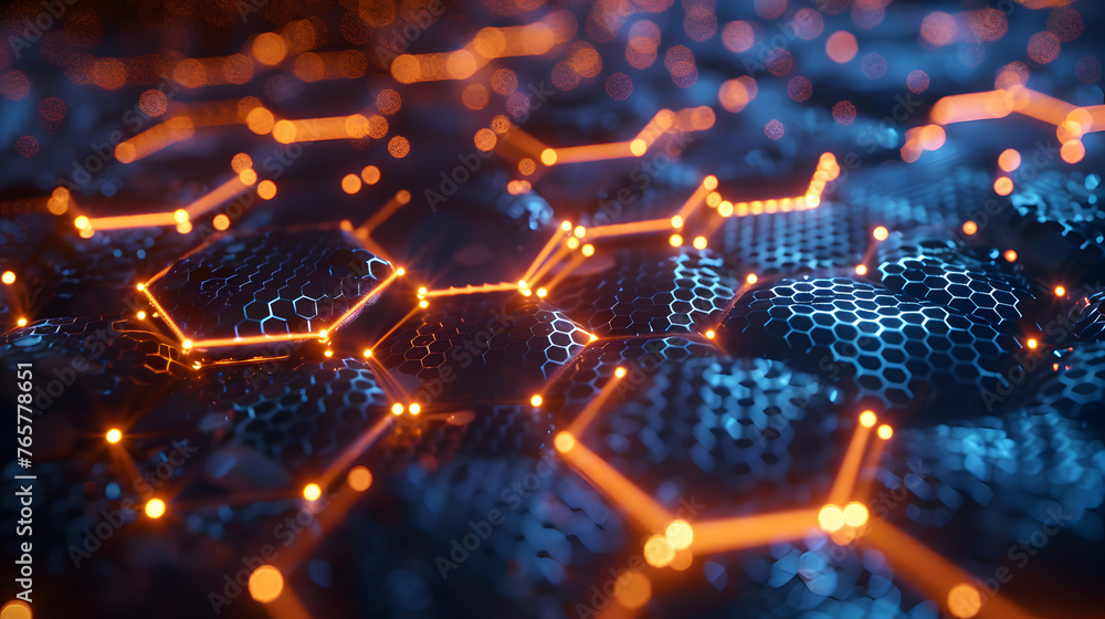 close-up of a honeycomb structure with glowing orange edges. close-up of a honeycomb structure with glowing orange edges.