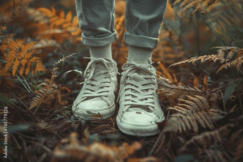 Close-up of stylish sneaker shoe in nature