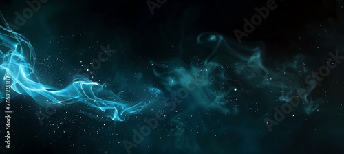 Abstract dark background with blue light, smoke and fog, fantasy glowing in the dark © Nuchylee