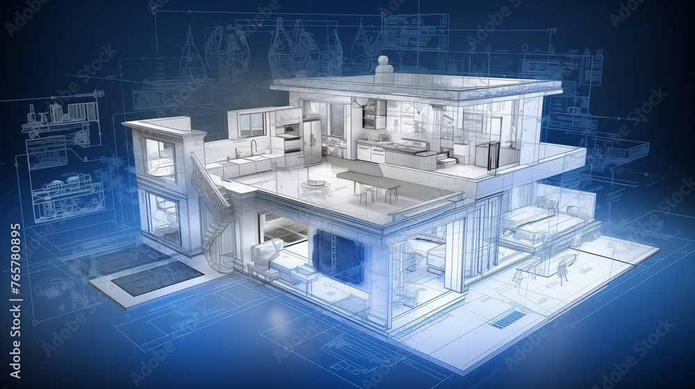 Generate a detailed and precise image of an architecture house plan ...