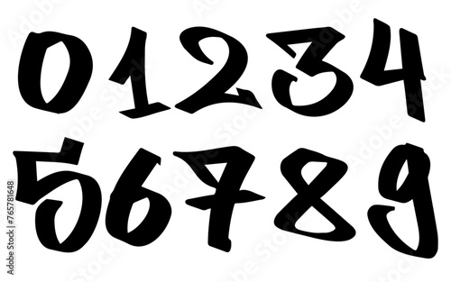 Graffiti tag numbers from 0 to 9, vector hand drawn graffiti numbers