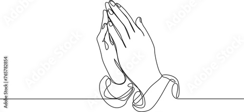 continuous single line drawing of hands clasped in prayer, line art vector illustration