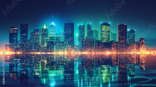 Background  innovative technology  3d buildings in artificial blue light box in data visualization style