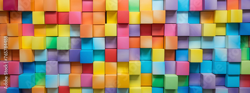 Abstract colorful geometric rainbow colors colored 3d wooden square cubes texture wall background
