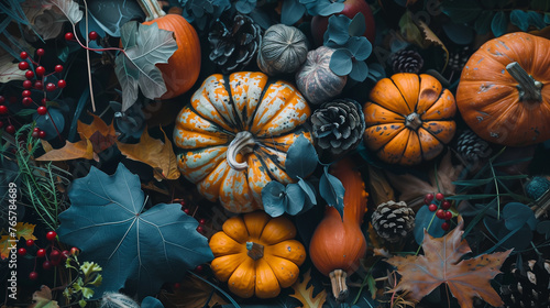 pumpkins and gourds in autumn photo