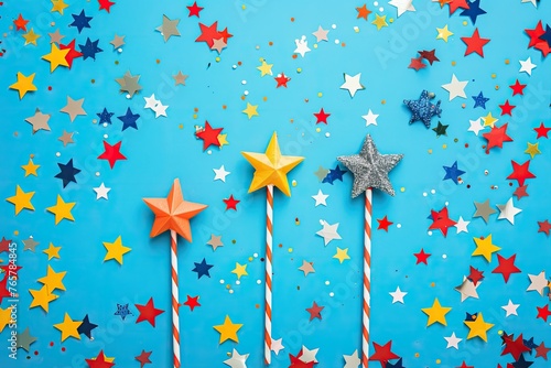 stars and confetti background with solid color in the back. best for Independence Day celebration background