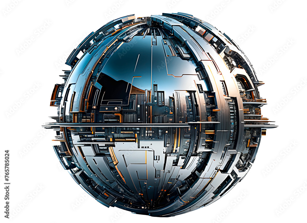 Futuristic metallic chrome texture planet or sphere isolated on transparent background. - obrazy, fototapety, plakaty 