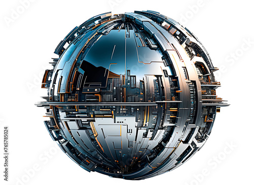 Futuristic metallic chrome texture planet or sphere isolated on transparent background. photo