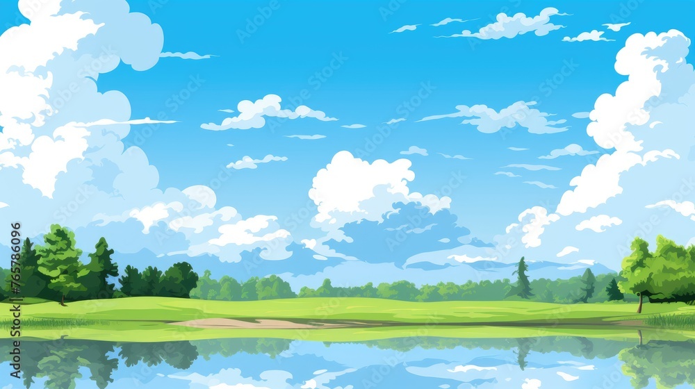 Grass Field landscape with blue sky and white cloud. Blue sky clouds sunny day wallpaper. Cartoon illustration of a Grass Field with blue sky in Summer. green field in a day. Grass Field landscape with blue sky and white cloud. Blue sky clouds sunny day wallpaper. Cartoon illustration of a Grass Field with blue sky in Summer. green field in a day.
