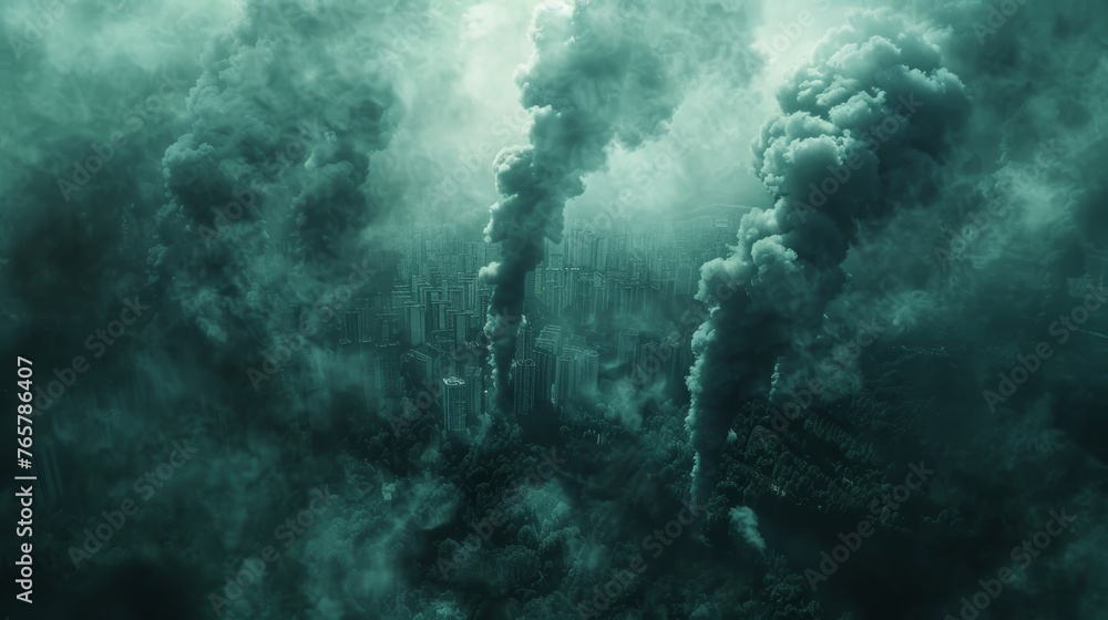 Toxic Damage polluted air filled with toxic smoke, symbolizing the environmental ...