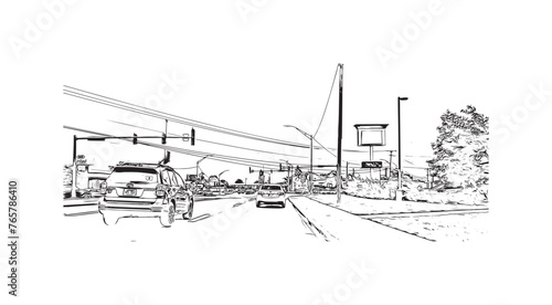 Print Building view with landmark of Springdale is the most populous city in United States. Hand drawn sketch illustration in vector.