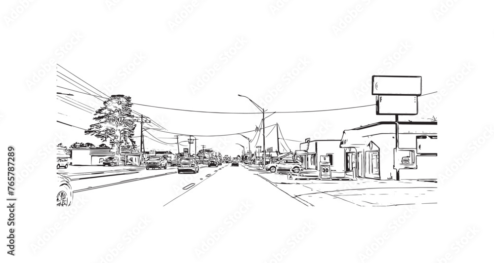 Print Building view with landmark of Springdale is the most populous city in United States. Hand drawn sketch illustration in vector.