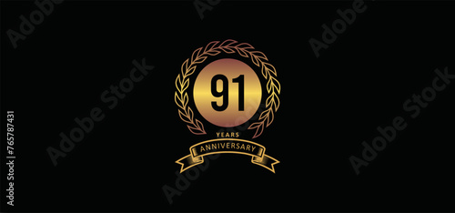 91st anniversary logo with gold, and black background photo